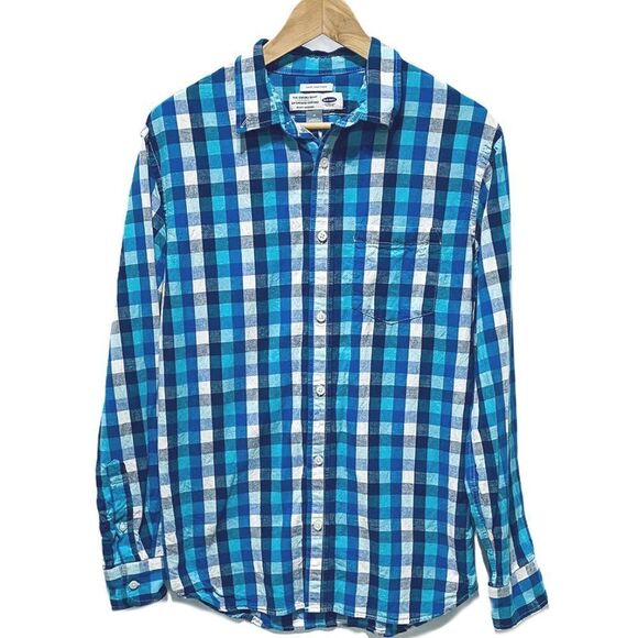 Old Navy The Oxford Shirt Slim Fit Blue Plaid - Picture 1 of 3